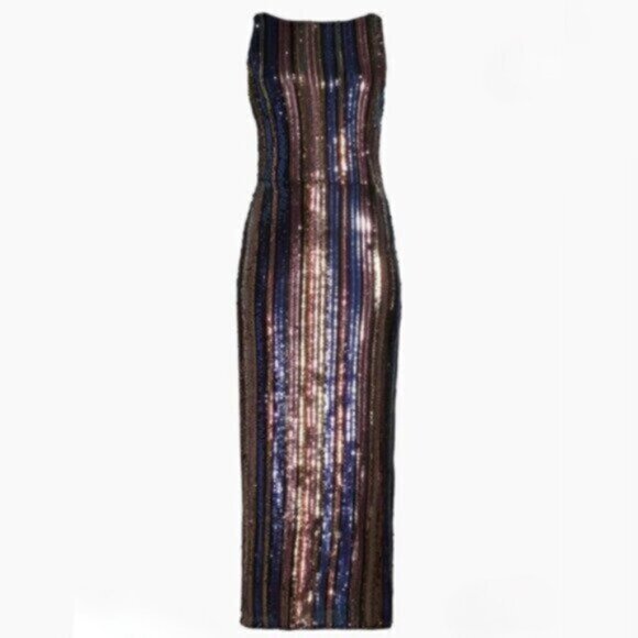 NWOT One33 Social Sequined Stripe Backless Midi Dress - Picture 4 of 12